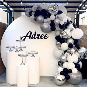 134pcs Argent 4D Ballons Garland Arch Gris Blanc Noir Ballon De Mariage Anniversaire Baloon Fête D'anniversaire Décor Enfants Baby Shower 210626