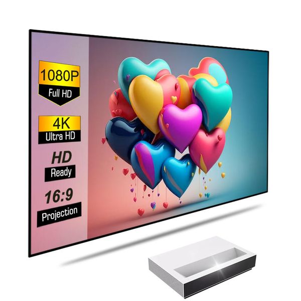 135 Zoll/150 Zoll 16:9 8K Ultra HD Heimkino T-Prisma ALR-Projektorbildschirm mit festem Rahmen für 4k UST Ultra Throw Projektor Heimkino