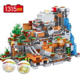 1351 pièces montagne grotte modèle blocs de construction cascade briques ensembles jouets pour enfants enfants cadeaux X0902