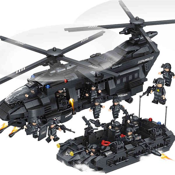 1351pcs Modèle de la ville militaire Modèle de construction Blocs de construction Kits Swat Team Transport Helicopter Kit Toys for Children Boys Boys Christmas Gift X0503