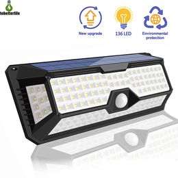 136LED Solar Light Solar PIR Motion Sensor Lamp IP65 Waterdichte Outdoor Tuin Yard Lamp Noodbeveiliging Licht 1300LM 3 Werkmodi