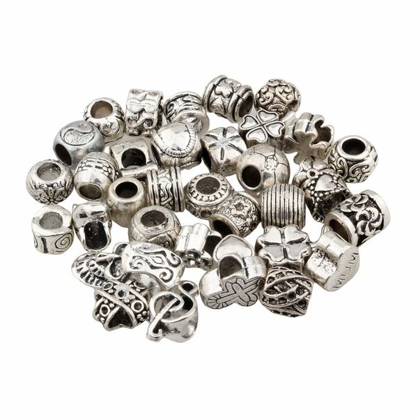 Breloques en forme de cœur et de fleur croisée, 136 pièces, perles d'espacement à grand trou pour Bracelets, fabrication de bijoux