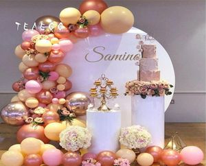 136pcs Rose Gold 4D Ballon Boog Garland Kit Ballon Bruiloft Baby Douche Afstuderen Verjaardag Organische Feestdecoratie Achtergrond T6664622