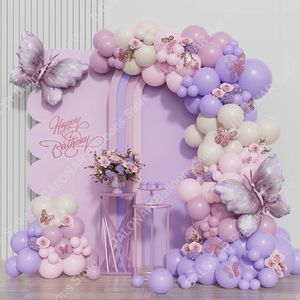 137/138PCS GRADIENT ROZE PURTE Purple Butterfly Ballonnen Garland Arch Girl Butterfly Birthday Party Baby Shower Bruiloft Decor Globos 240322