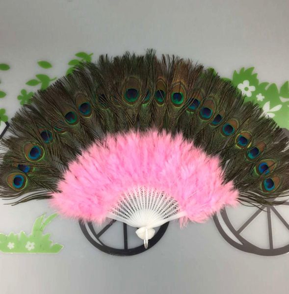 137quot35CM 21 Huesos Abanico de pavo real Abanico de plumas de plástico para fiesta de baile de disfraces Abanico plegable de mano decorativo 11 Color2802903