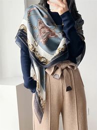 138 cm Marca de lujo Bufanda de seda de sarga Mujeres Bufanda cuadrada Diseño Pañuelo Bufandas para damas Mantón de moda Echarpe 240322