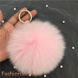 13 cm/5 "rosa Real Fox Fur Ball Pompom bolso llavero colgante llavero borlas