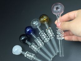 13cm gebogen glazen oliebranders glazen bubbler pijp met blauwe groene amber clear kleuren balancer glas waterpijp e shisha