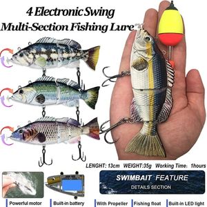 13 cm Fishing Bait Electric Auto Swimming LURESS 4-Segment Wobblers For Outdoor Sport Swimbait Lure USB Rechargeable 240506