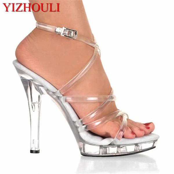 13 cm Sexy Ultra High Heel Performance Chaussures Crystal Mariage Bridal Ladies Stage Transparent 5 pouces Sandales de mode 240424