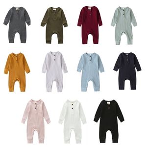 13Color herfst geboren baby babyjongen meisje katoen romper gebreide geribbelde jumpsuit stevige kleding outfit 220525