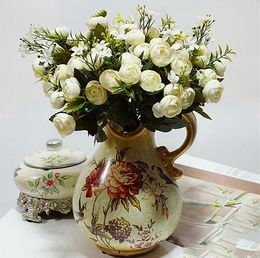 13 cabezas de seda peonía artificial flores falsas pequeños capullos de té de rosa fleur artificielles para el hogar decoración de la boda flor GB337