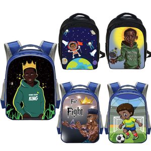 13 inch Afro Jongens Print Rugzak Kinderen Schooltassen Voor Black Boy Kid Kindergarten Tas American Africa Canvas Backpacks Bookbag 201117