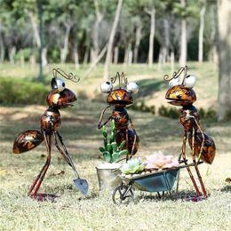 Sculpture de fourmi de 13 pouces, dessin animé en fer avec seau amovible, décor de jardin ou de bureau, Pot de fleur succulente, rangement de bibelots 2109242240