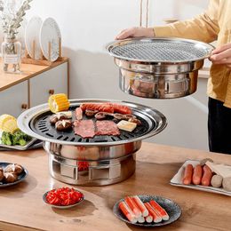 13inch Koreaanse BBQ Grill multifunctionele houtskool barbecue ronde camping fornuis tabletop roker gegrild netlade 240517