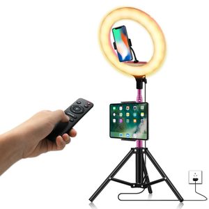 13-Zoll-LED-Ringlicht mit Tablet-Telefonhalter 2M Stativ-Fotografie-Kit Make-up-Selfie-Foto-Live-Stream-Beleuchtung für iPad