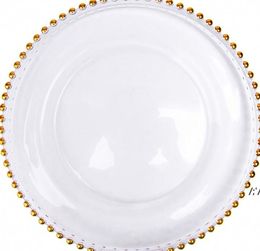 13inch Round Wedding Clear Silver / Gol Glass Breded Charger Pates Pates Verre Plaque de verre pour la table de mariage par mer BBB14504