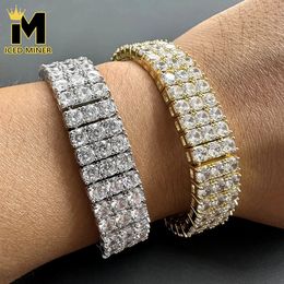 Bracelet de chaîne de Tennis glacé à 3 rangées de 13m, pour hommes et femmes, en Zircon, main, bijoux Hip Hop, cadeau, goutte 240106