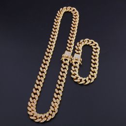 13mm 16-30 pouces HipHop Bling bijoux hommes chaîne glacée collier or argent Miami lien cubain Chains307a