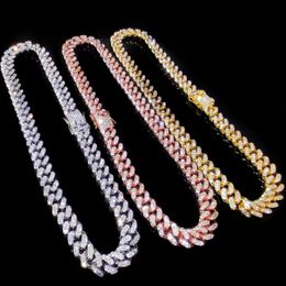 13mm AAA Rhinestone Iced Out Miami Cuban Link Chain Necklace for Men Women Chains Hip Hop Silver Color Sieraden op de nek Gift 240323