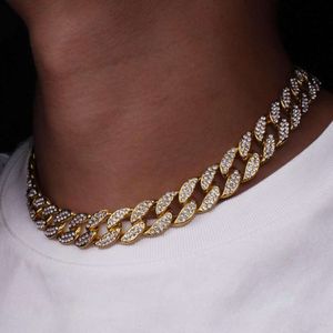 13mm Prachtige Vergulde Bling Strass Kristal Diamant Gouden Afwerking Miami Cubaanse Ketting Mannen Hip Hop Kettingen