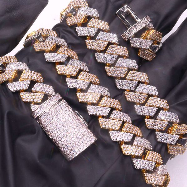 13 mm VVS VVS MISSANITE CHACHE 925 Collier en argent sterling glacé Tester Pass Tester Diamond Cuban Link Fine Bijoux