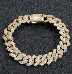 Pulsera de diamantes cubano de 13 mm de 13 mm 14k joyas de circonía cúbica chapada de oro blanca 7 pulgadas 8 pulgadas mariner pulseras de prong cubana