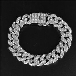 13mm Iced Out Cubain Bracelet Chaîne Hip hop hommes Bijoux Cuivre Strass CZ Fermoir pour Hommes Rappeur Zircone Cristal Bracelet Link255o