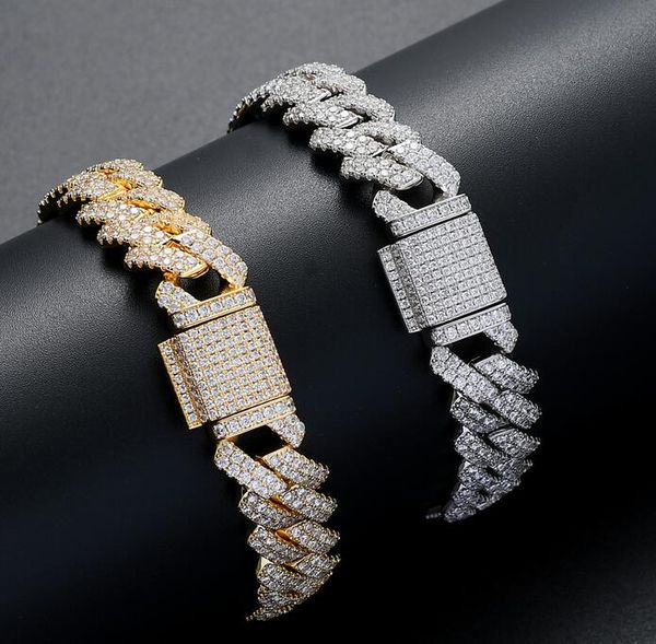 13mm Hommes Hip-hop Designer De Luxe Simulé Diamant Bracelets Bracelets Haute Qualité Plaqué Or Cubain Bracelet Bijoux 7/8 pouces