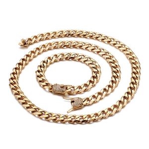 13mm mannen vrouwen zirkoon curb Cubaanse link ketting armband hiphop goud zilver roestvrij stie zware cz strass ketting armband sieraden sets