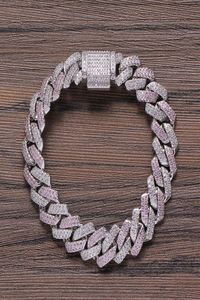 13 MM Mannen Zirkoon Curb Cubaanse Link Dikke Zware Koper Materiaal Goud Kleur Armband Roze Diamanten Armbanden2219821