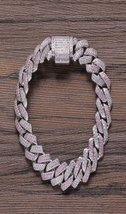 13MM Mannen Zirkoon Curb Cubaanse Link Dikke Zware Koper Materiaal Goud Kleur Armband Roze Diamanten Armbanden2198388