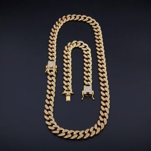 13mm Miami Cuban Link Chain Gold Silver ketting Bracelet Set Iced Rhinestone Bling Hip Hip voor mannen Jewelry263J