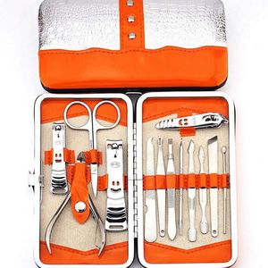 Ensemble d'outils de manucure pour Nail Art, avec coupe-cuticules, cure-oreille, fourchette à peau morte, lime à ongles, Kits de soins, en acier inoxydable, 13 pièces