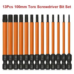 13 pcs 100 mm bits Torx Set Security Torx Star Bits 1/4 pouce Bit de tournevis résistant à la tige hexagonale avec pointe magnétique