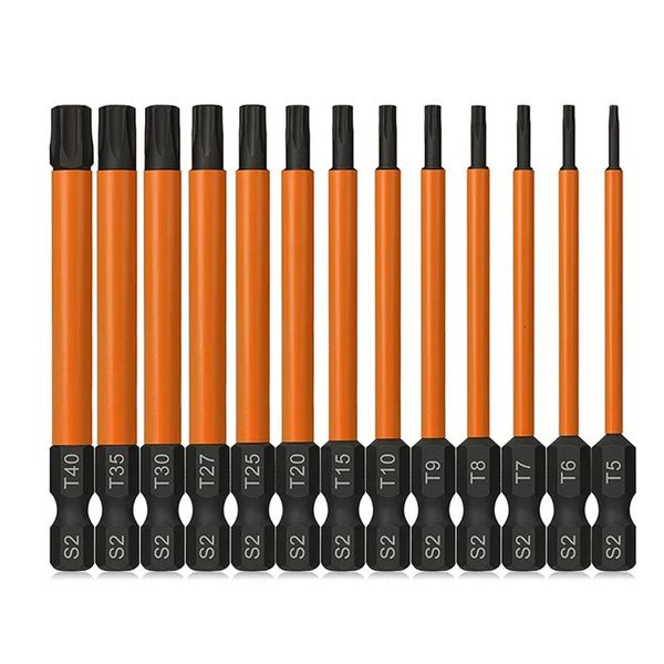 Juego de puntas Torx de 13 Uds. De 75mm, puntas de estrella de seguridad, destornillador resistente a manipulaciones con vástago hexagonal de 14 pulgadas con punta magnética 240123