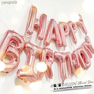 13pcs Birthday Balloons Decoration Rose Gold Foil Letter Balloon Set Happy Birthday Globos Kids Party Banner Supplies L230626