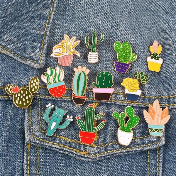 13 unids / lote Esmalte Color Mezclado Cactus Broche Pines Adornos Chaquetas Insignia Pin de Solapa Regalo de la joyería para Niños Niñas XZ1455 2010092886