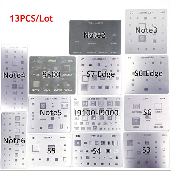 13 unids/lote IC Chip BGA Reballing Stencil Kits plantilla de soldadura flujo de soldadura para Samsung S7 S6 edge S5 S4 S3 Note 3 4 5 6