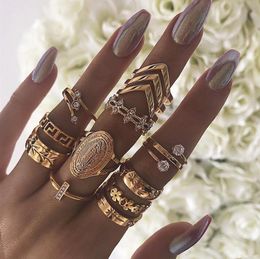 13 unids/set de anillos de dedo chapados en oro para mujer, conjunto de anillos geométricos Retro, joyería para mujer