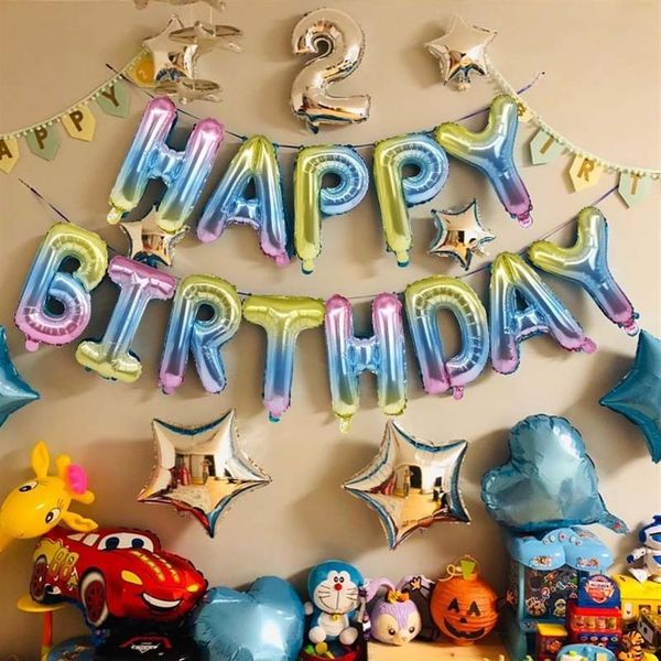 13pcs / set joyeux anniversaire lettres ballons arc-en-ciel dégradé alphabet ballon pour bébé douche enfants fête d'anniversaire ballon décoration Y306D