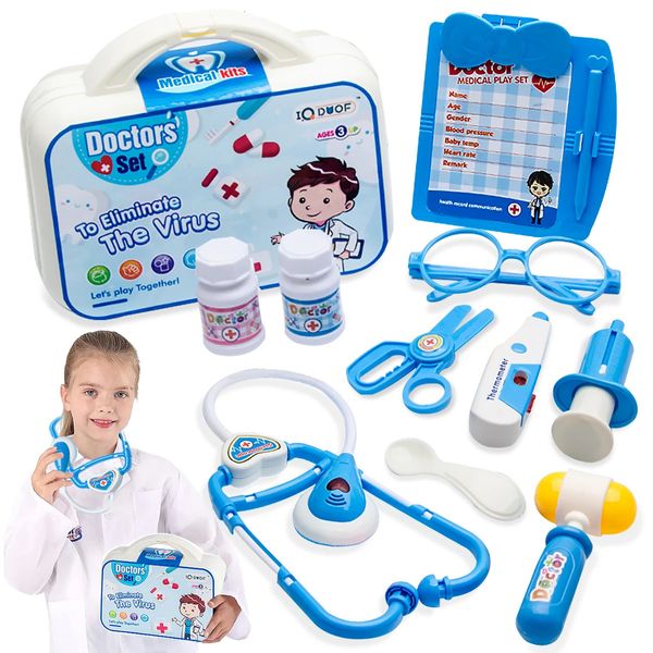 13pcs / set Fitend Play Kids Toys Doctor Doctor Set Simulation Equipment Stethoscope Enfants Play Box Box Gift for Children 240410