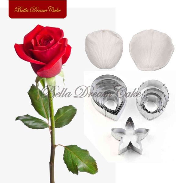 13pcs / set Rose PetalLeaf Veiner Silicone Moule en acier inoxydable Cutter Moules à la main Fleur Fondant Moule Gâteau Décoration Outil 211110