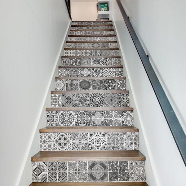 13pcsset Tile Decal 3D Stair Stickers Impermeable Extraíble Autoadhesivo Wall Floor Calcomanías Murales Decoración para el hogar 18x100cm Y200103