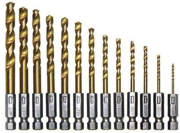 13 PCS Titanium Ebated Bit Bit Set à 14 tige hexarrière 1565 mm Bit de perceuse de tournevis HSS High Speed Steel1238587