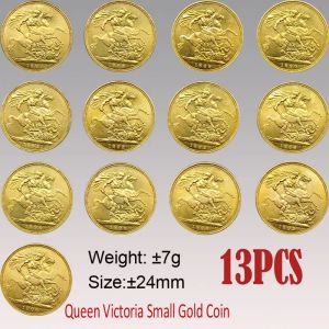 13pcs UK Victoria Sovereign Coin 1887-1900 24 mm Small Gold Copy Coins Art Collectibles