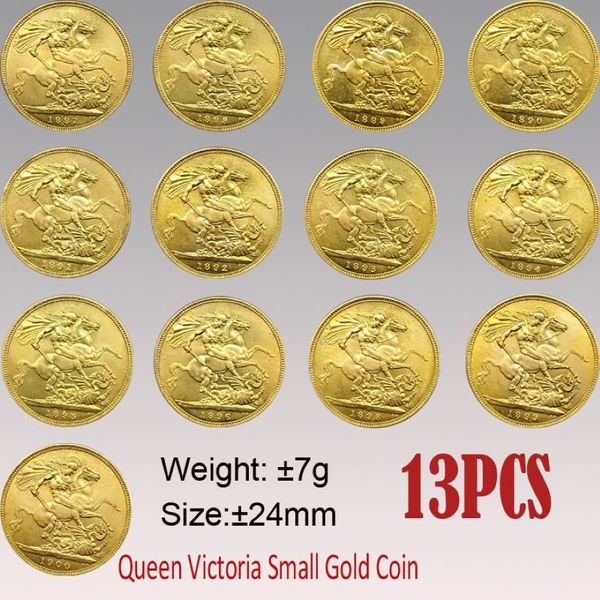 Pièce de monnaie souveraine Victoria britannique, 13 pièces, 1887 – 1900, petite copie en or de 24mm, pièces de collection d'art, 250M