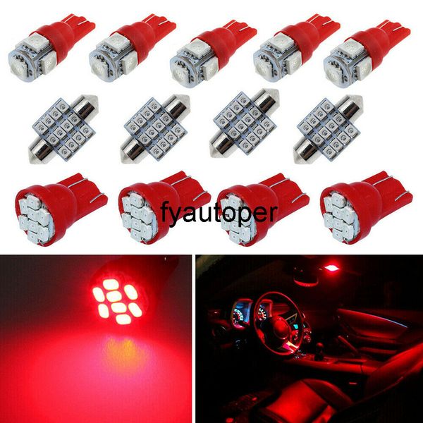 13 pçs universal vermelho carro tuning luzes led kit pacote interior cúpula lâmpada da placa de licença lâmpadas peças interiores acessórios do carro