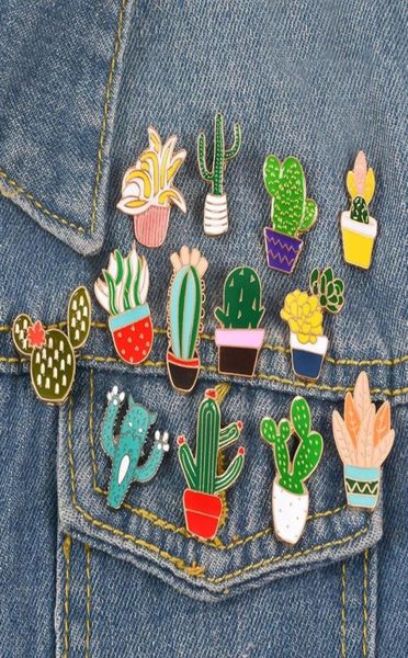 13pcslot esmalte de color mixto Cactus Pins adornados con la placa de la placa de chaquetas de joyería para niños Girls XZ1455 2010093201022