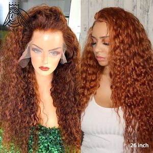 13x1 brésilien bouclés perruques de cheveux humains 150% densité Orange gingembre couleur Remy longue dentelle avant perruque humaine pré plumé vague Wig2279